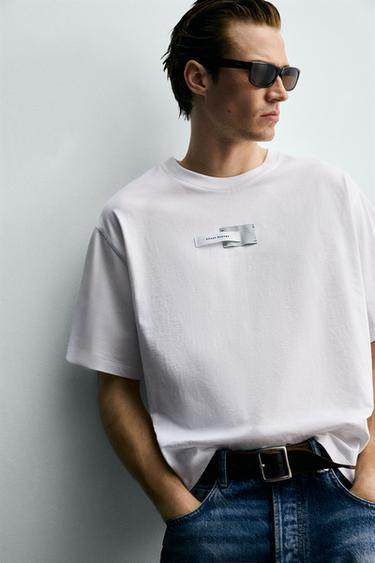T-SHIRT COUPE AMPLE ÉTIQUETTES - Blanc de Zara - Image 4