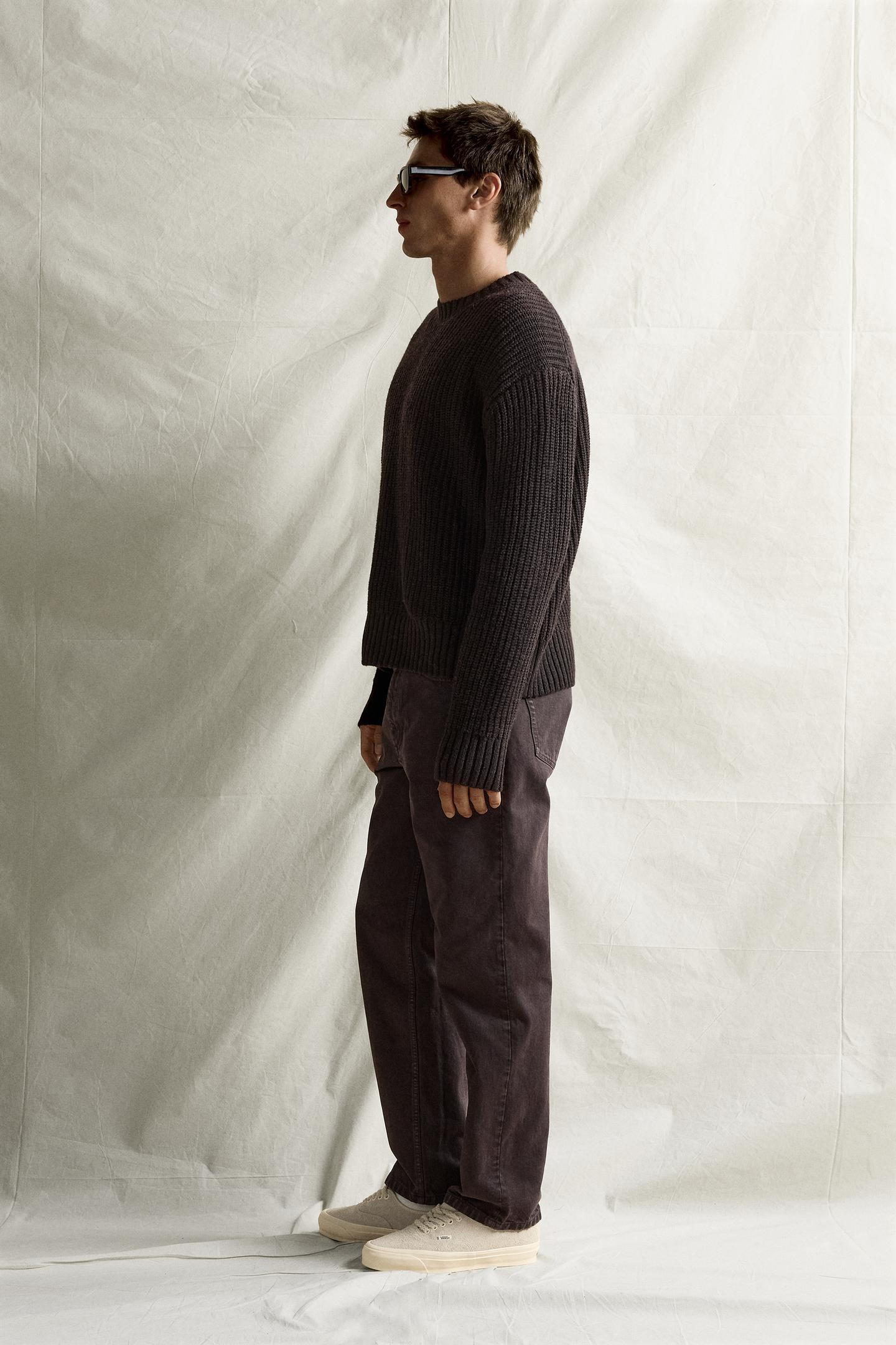 Мужские брюки Zara Washed Straight-Fit, цвет: Тёмный коричневый — фото 4