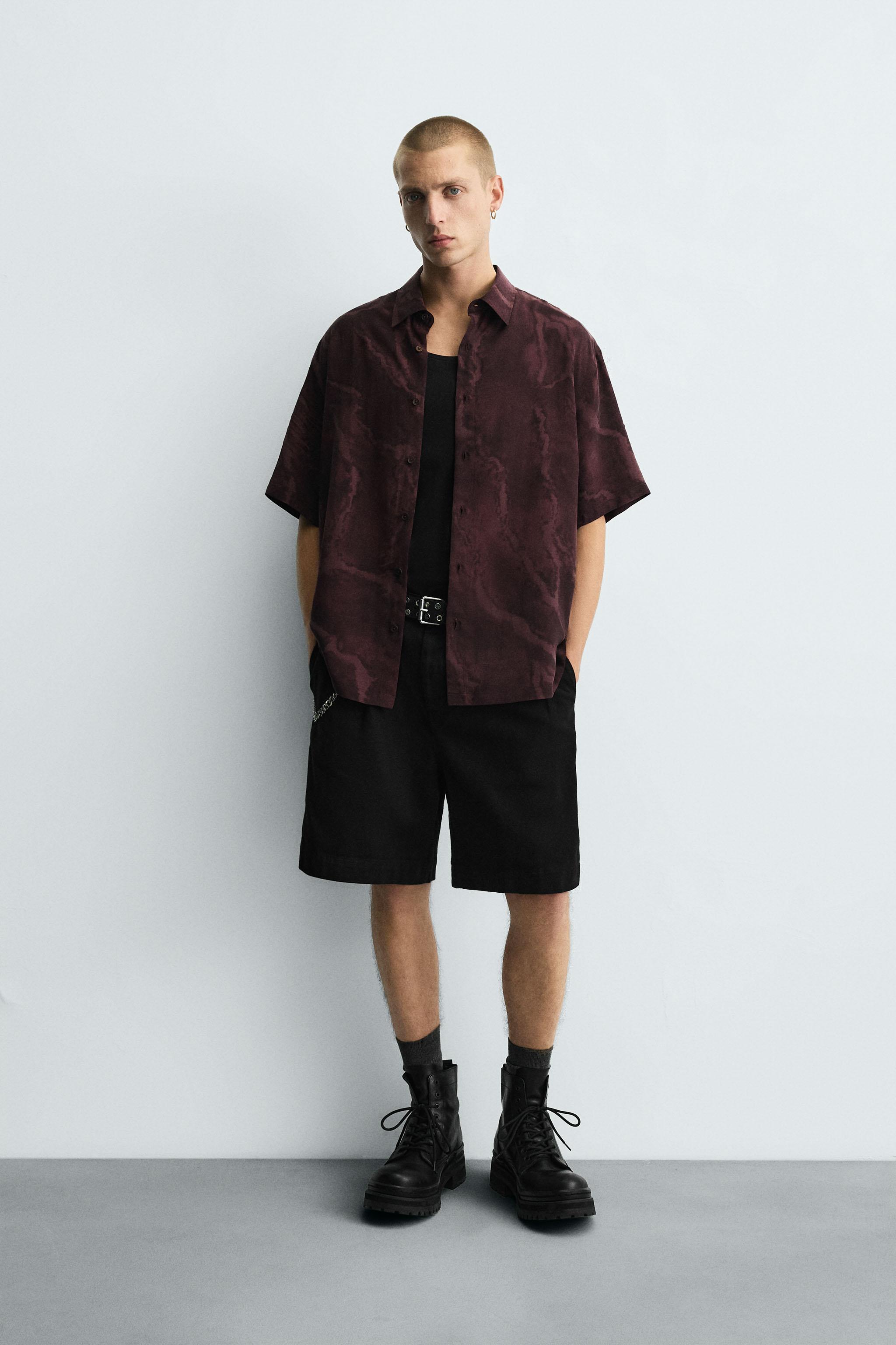FLOWY TIE-DYE PRINT SHIRT - Maroon | ZARA United States