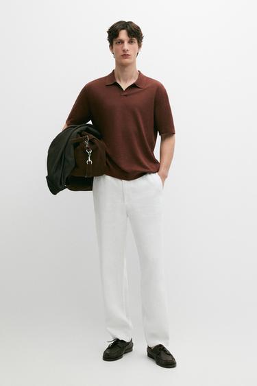 Jersey polo cuello pico lino - Caldero de Zara