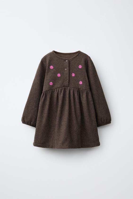 TEXTURED EMBROIDERED DRESS - Chocolate by Zara - Image 0