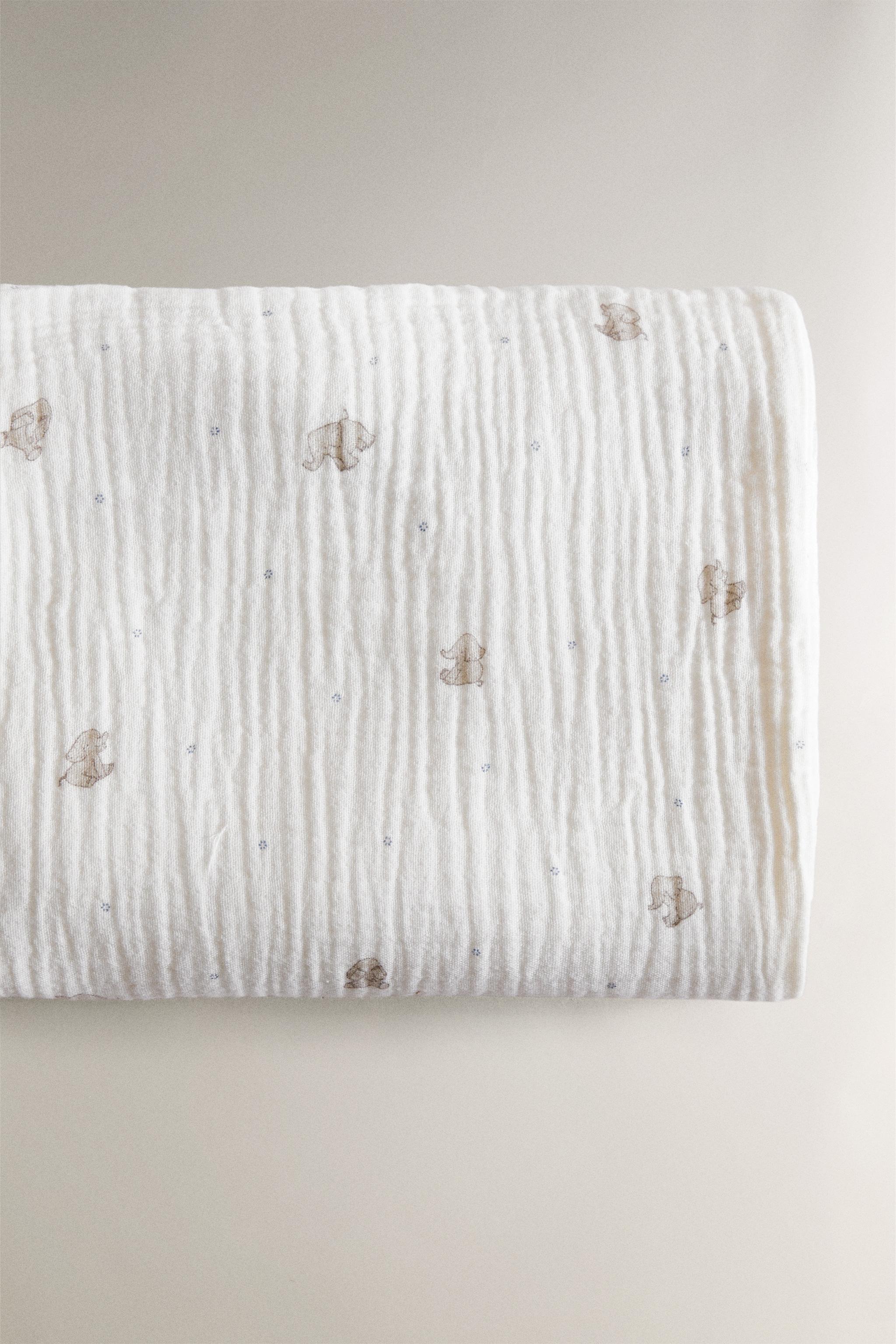 ENSEMBLE DE DRAPS MINI-LIT BÉBÉ GAZE ÉLÉPHANT