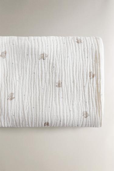 MUSLIN ELEPHANT MINI COT SHEET SET - Grey by Zara - Image 1
