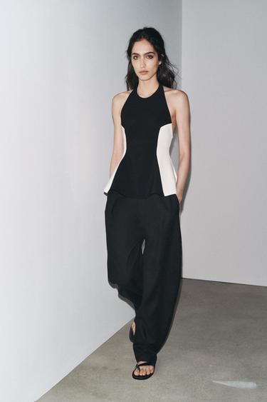 TOP HALTER CONTRASTE - Negro / Blanco de Zara - Imagen 0
