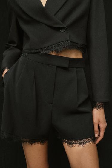 LACE TRIM SHORTS SET - Black by Zara