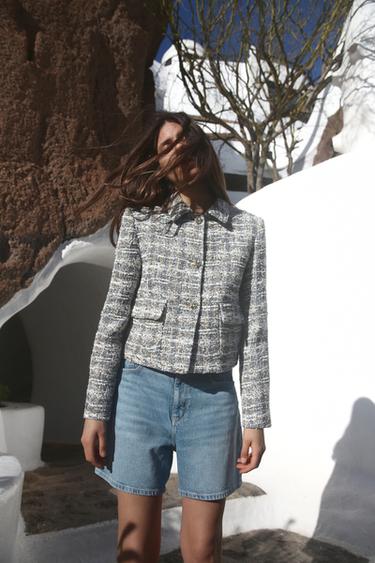 BLAZER MIT STRUKTURMUSTER - Cremefarben / Khaki von Zara