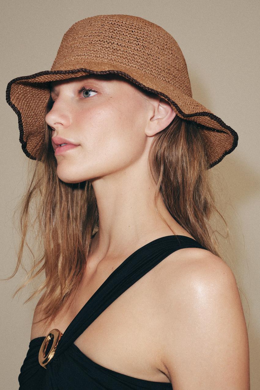 ZARA CONTRAST TRIM BRAIDED BUCKET HAT