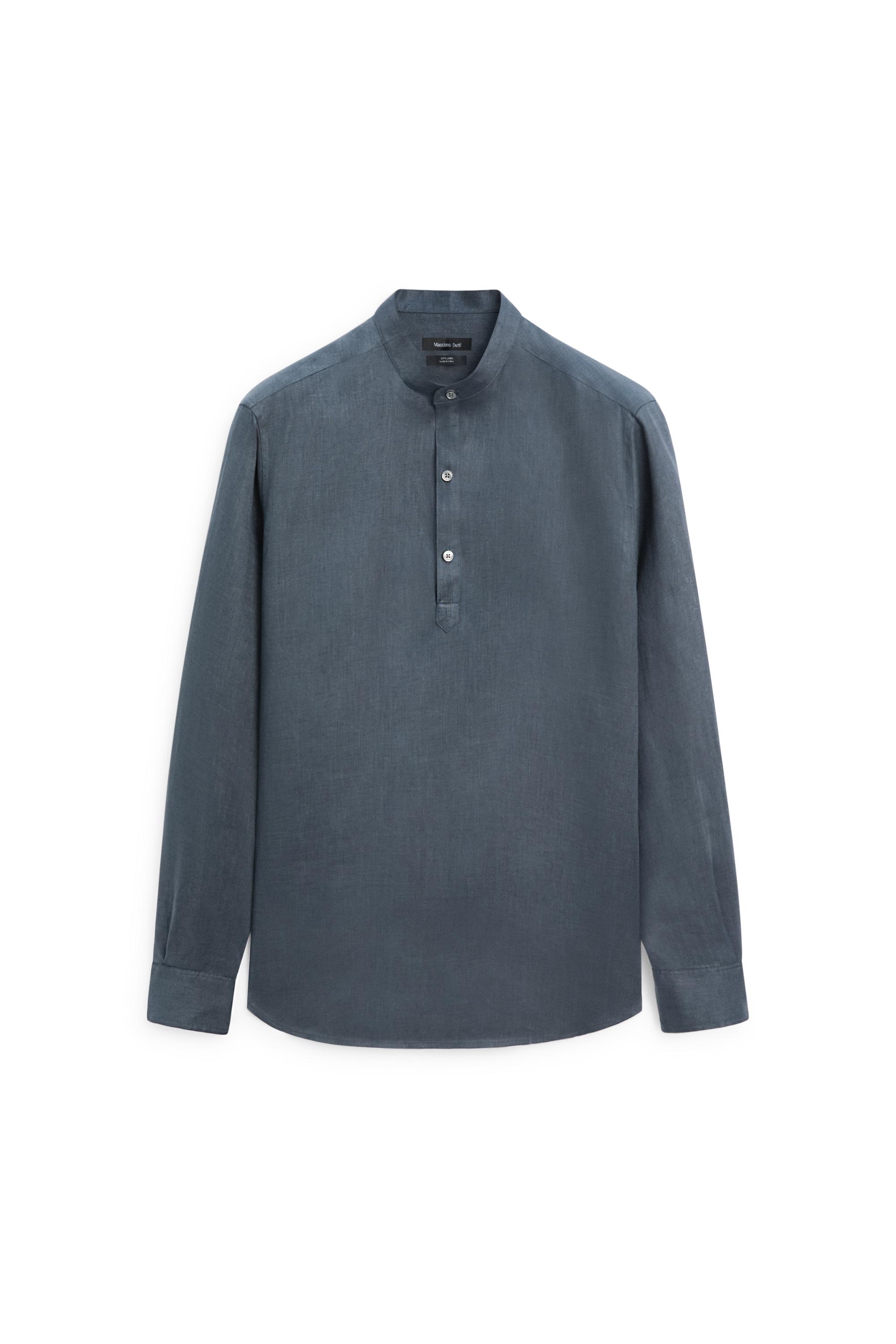 Regular fit stand collar 100% linen shirt - Petrol blue | ZARA