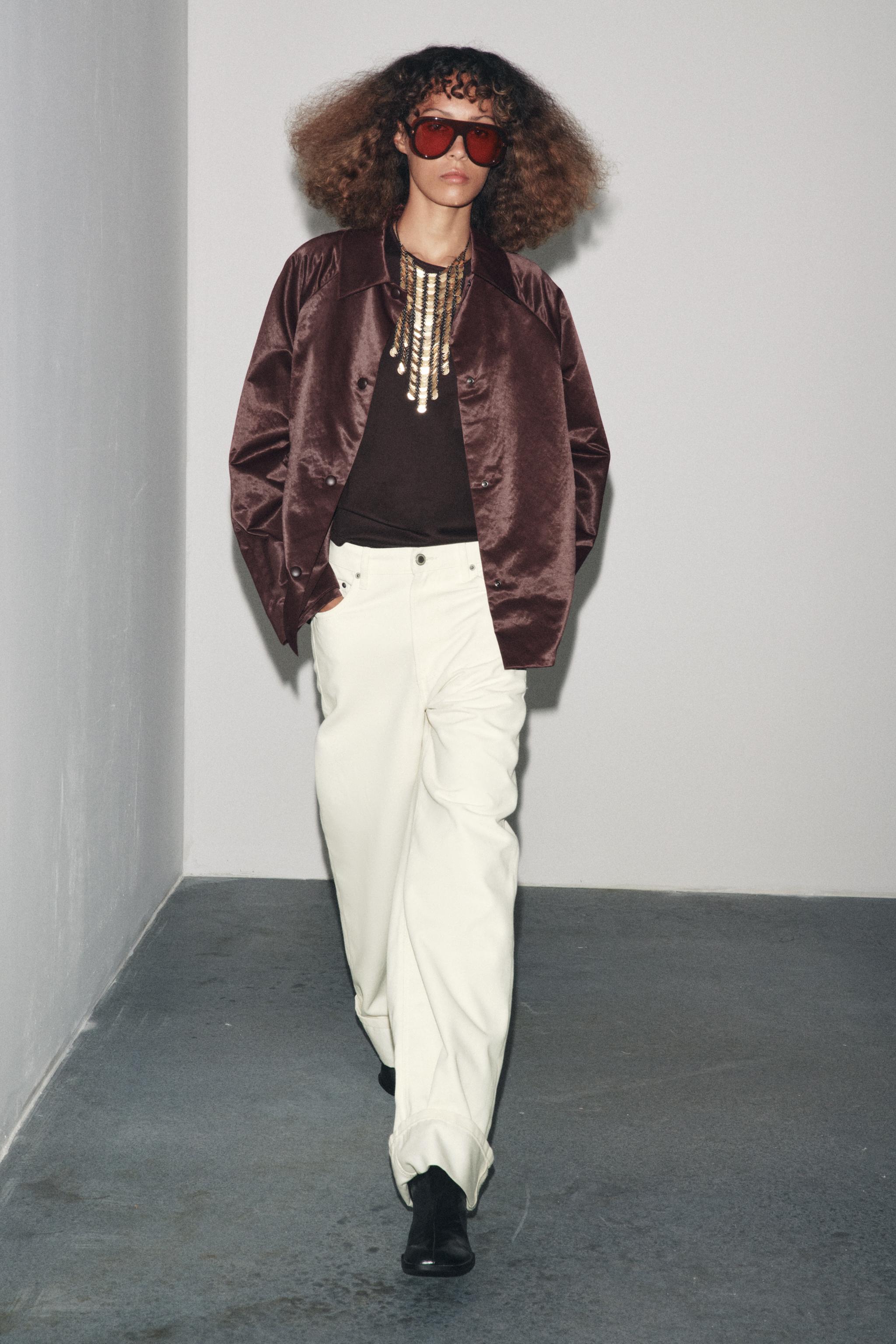 ZARA zw collection フルイドジャケット サテン風ジャケット ダブルフェイスジャケット ZWコレクション - バーガンディ