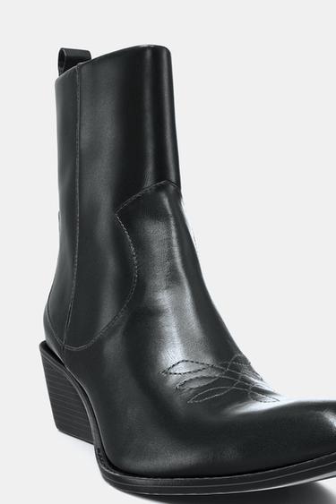 LEATHER COWBOY ANKLE BOOTS WITH TOPSTITCHING - Black by Zara - Image 7