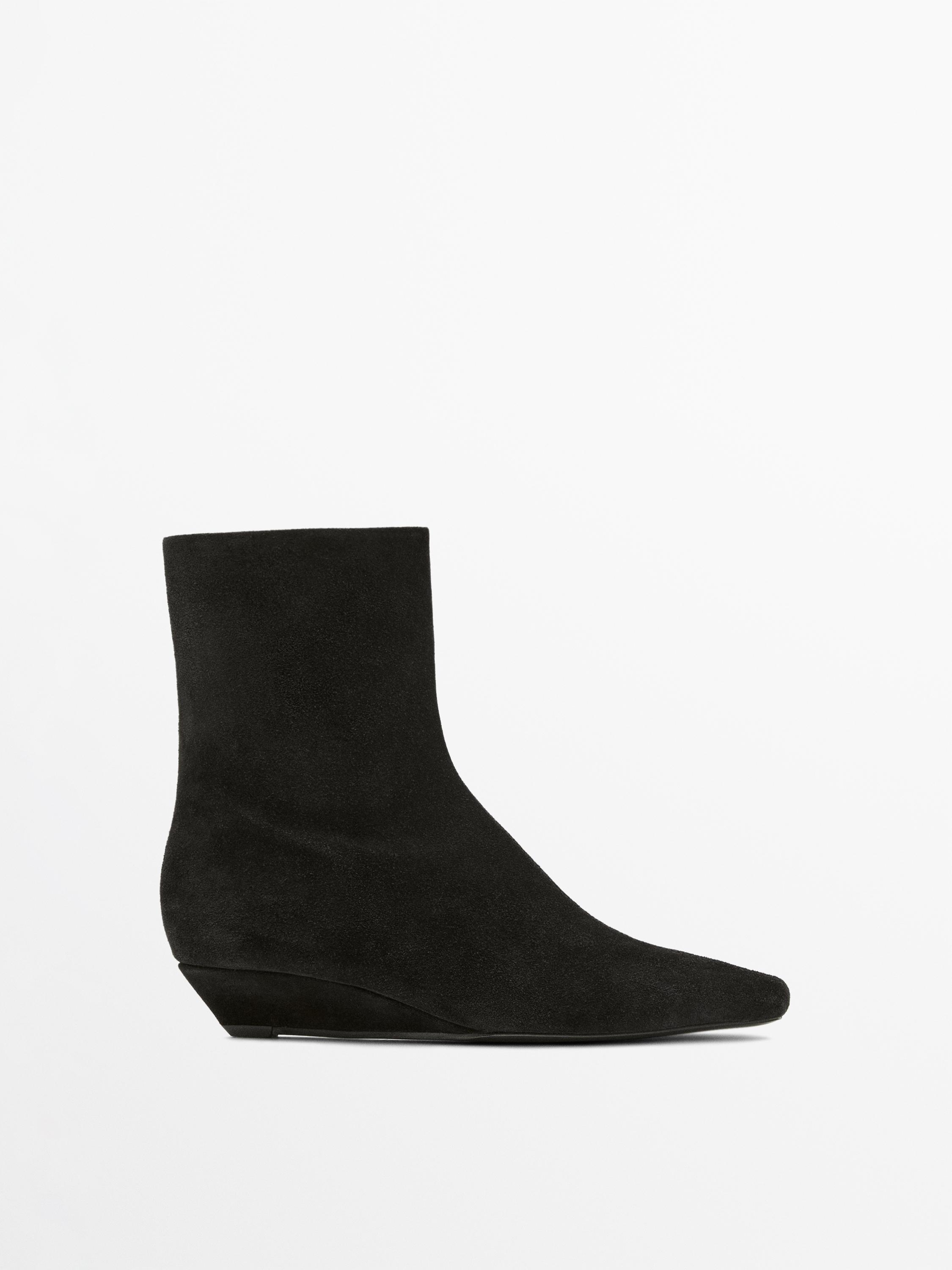 Split leather wedge ankle boots