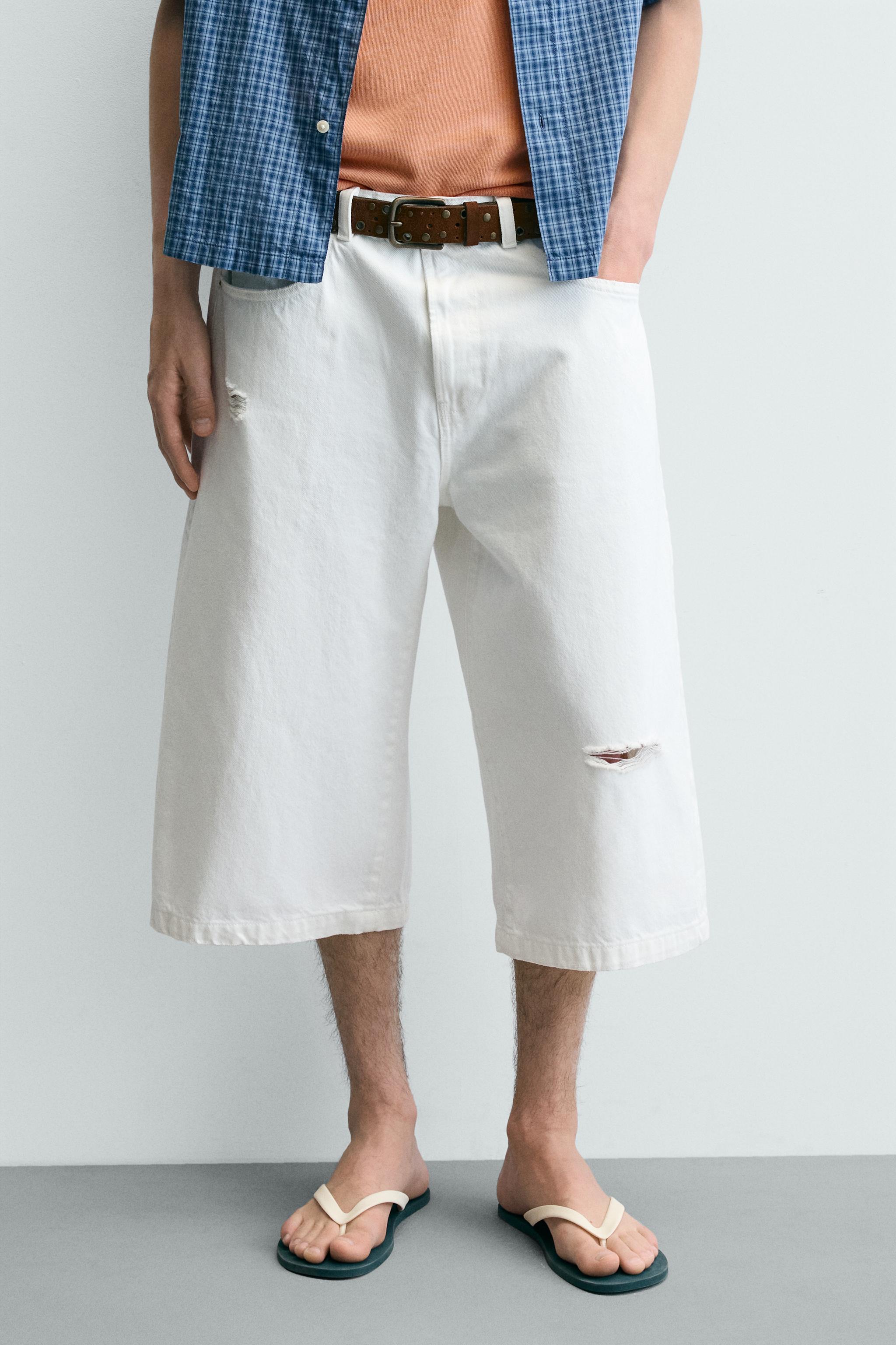 RIPPED RELAXED FIT DENIM JORTS