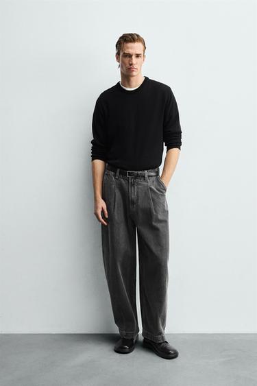PANTALÓN DENIM CHINO WIDE FIT PLIEGUES - Gris de Zara