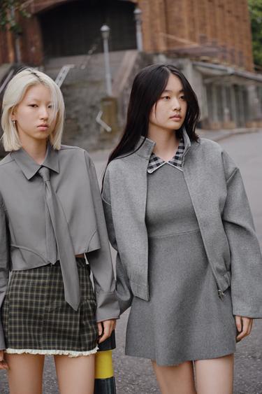CROPPED POPLIN SHIRT WITH TIE DETAIL - Grey by Zara