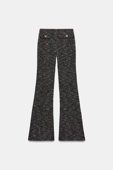 Zara TEXTURED FLARE PANTS - Black / White