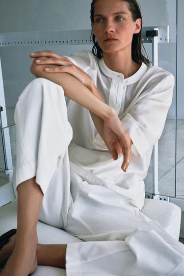 BLUSA FLUIDA MANGA CURTA ZW COLLECTION - Branco-marfim da Zara
