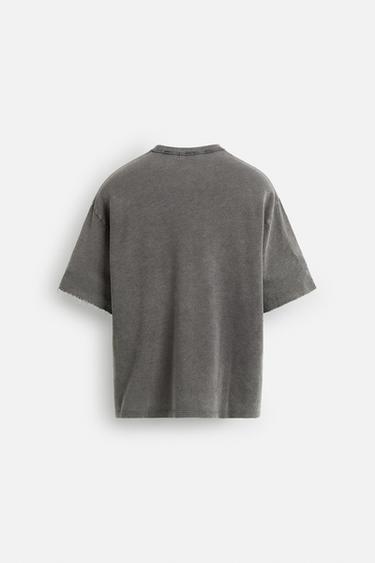 WASHED PRINT KNIT T-SHIRT - Anthracite Grey by Zara - Image 7