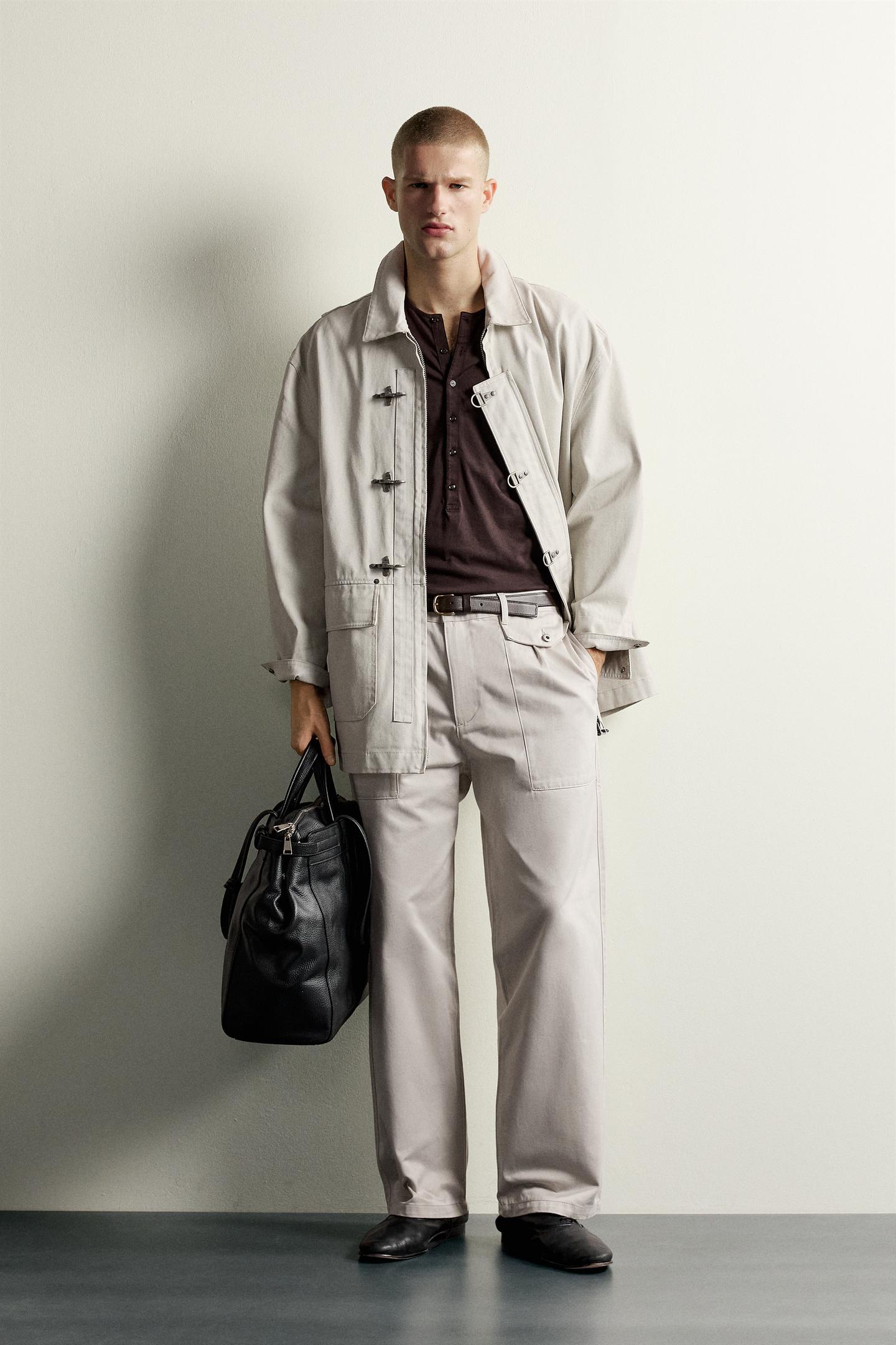 Мужская куртка Zara Relaxed Fit Fireman Clasp, цвет: Устричный белый — фото 1