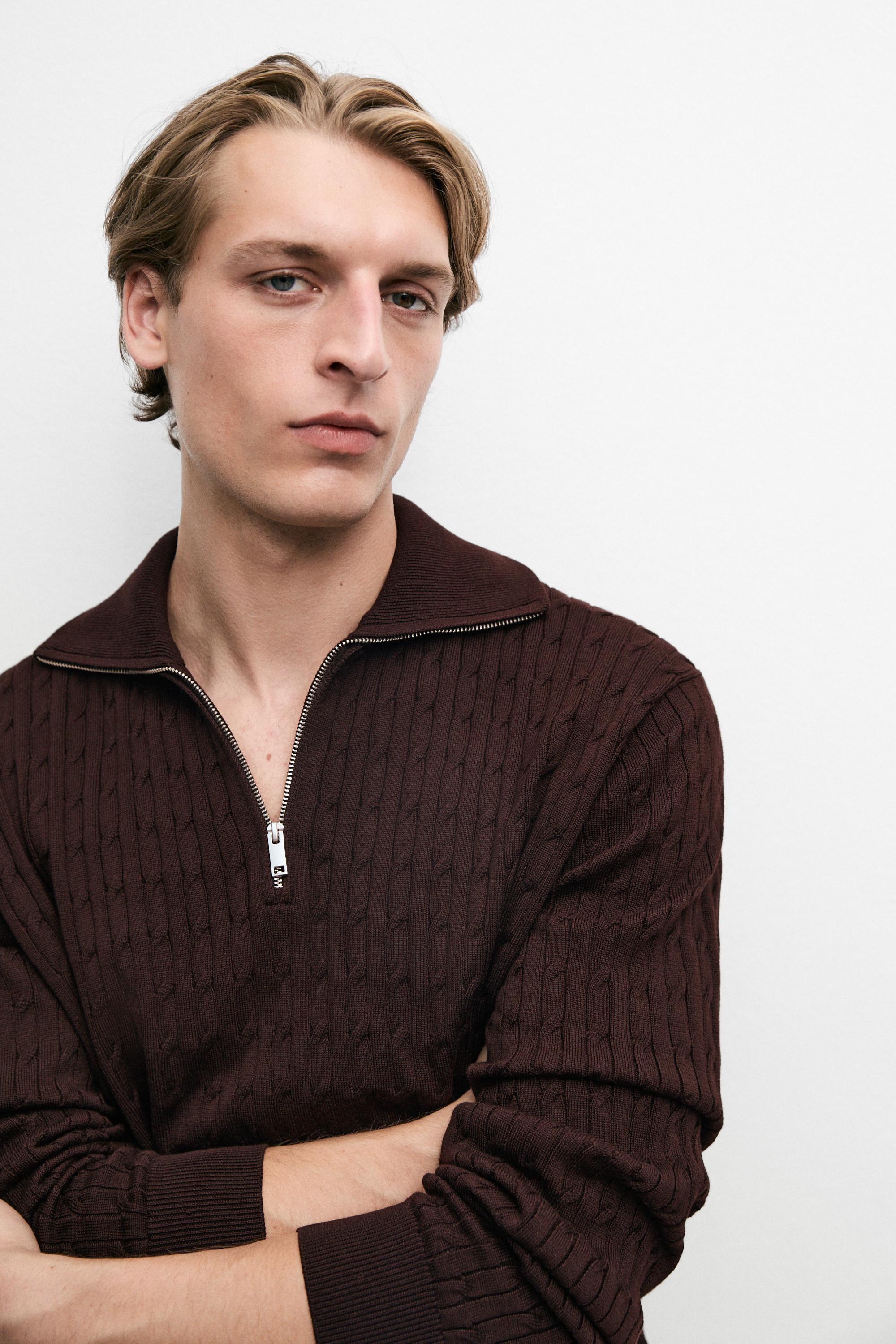 Mock neck knit zip sweater