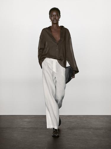 Chemisier fluide ramie - Vison chiné de Zara