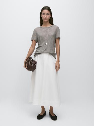 Zara Flowing midi skirt with elastic detail - White - Image 0