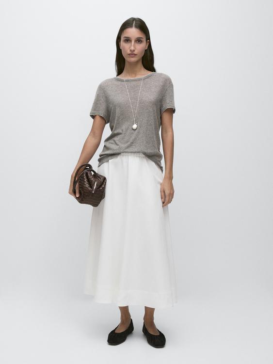 Flowing midi skirt with elastic detail