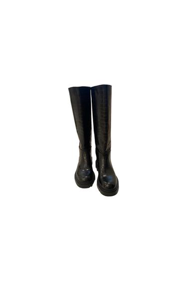 NWT ZARA CROC EFFECT HIGH SHAFT BOOTS BLACK