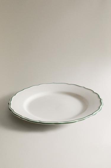 ASSIETTE PLATE FAÏENCE BORD CONTRASTÉ - Blanc / Vert de Zara - Image 1