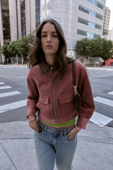 CAZADORA PANA CUELLO EFECTO PIEL - MARSALA de Zara