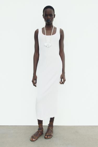 ROBE MIDI CÔTELÉE - Blanc de Zara - Image 0