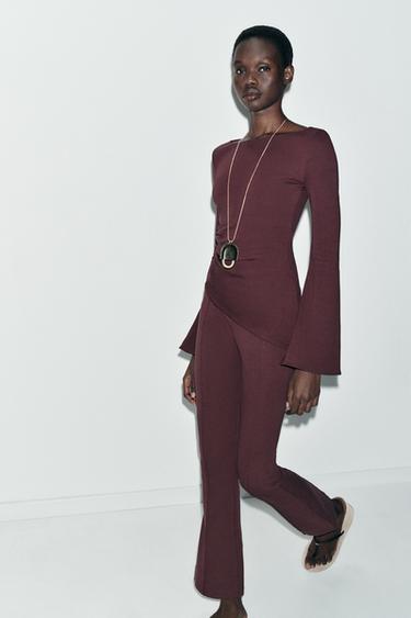 PANTALON INTERLOCK FLARE NERVURE - Vin de Zara - Image 3