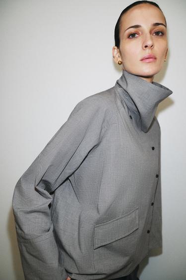 CHEMISE OVERSIZE À CARREAUX AVEC POCHE ZW COLLECTION - Bleu marine de Zara