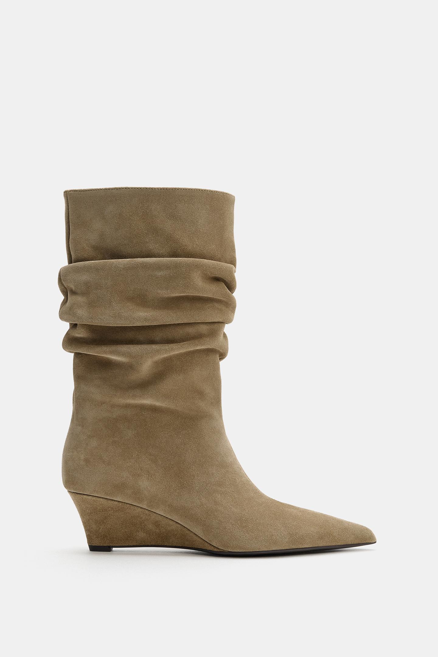 Женские ботинки Zara Suede Wedge Ankle, цвет: Верблюжий коричневый — фото 1