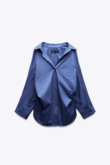 オーバーサイズポプリンシャツミディアムブルーZaraのオーバーサイズポプリンシャツ - ミディアムブルー 