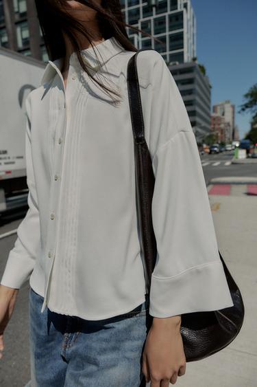 CHEMISE EN CRÊPE PLIS NERVURÉS - Blanc cassé de Zara - Image 2