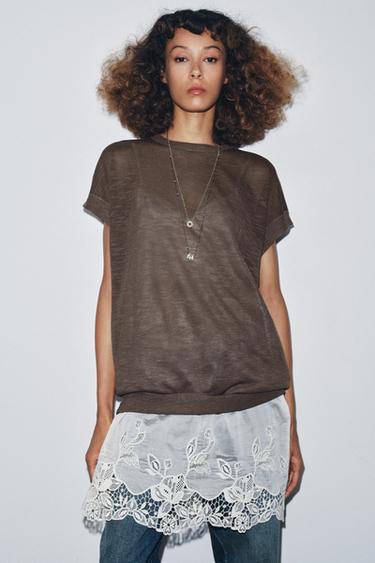 Zara COMBINATION KNIT DRESS - Brown / Taupe