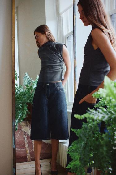 BERMUDA JORTS DENIM TRF TIRO MEDIO - Índigo oscuro de Zara