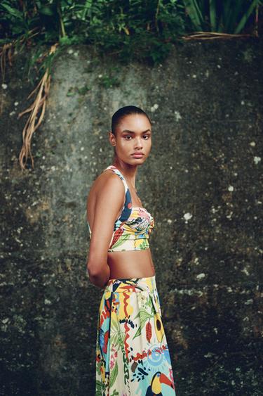 Zara PRINTED CROP TOP - Multicolored