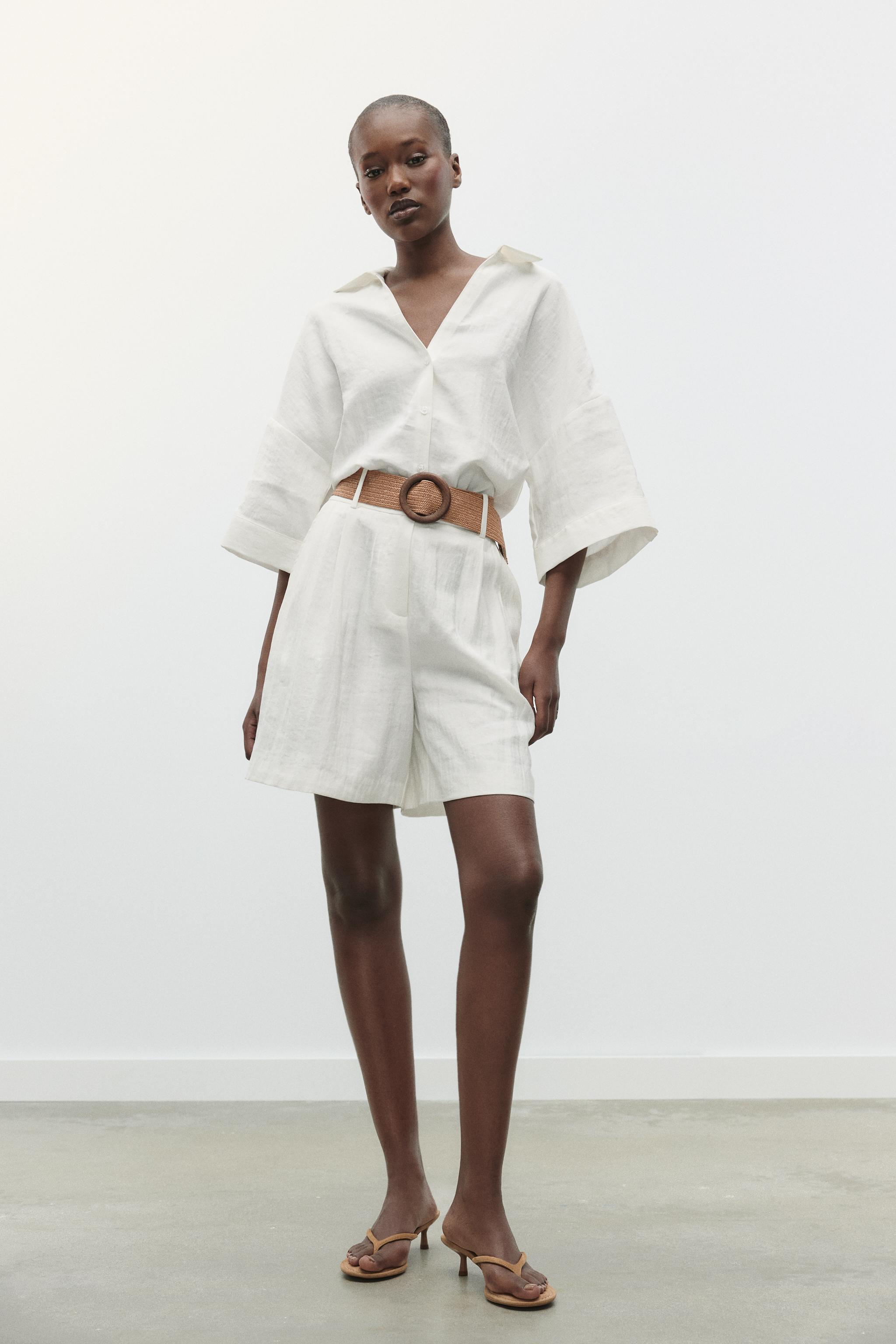 SHIRT WITH TABBED SLEEVES - Oyster-white | ZARA United States