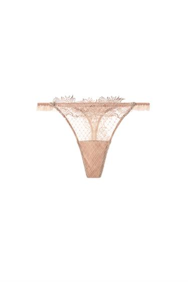 Zara KOMBI-TANGA SA ČIPKOM – ružičasta / bela