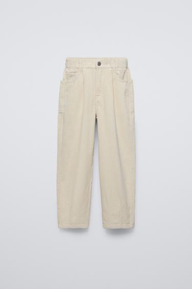 Zara BARRELL CORDUROY PANTS - Ecru