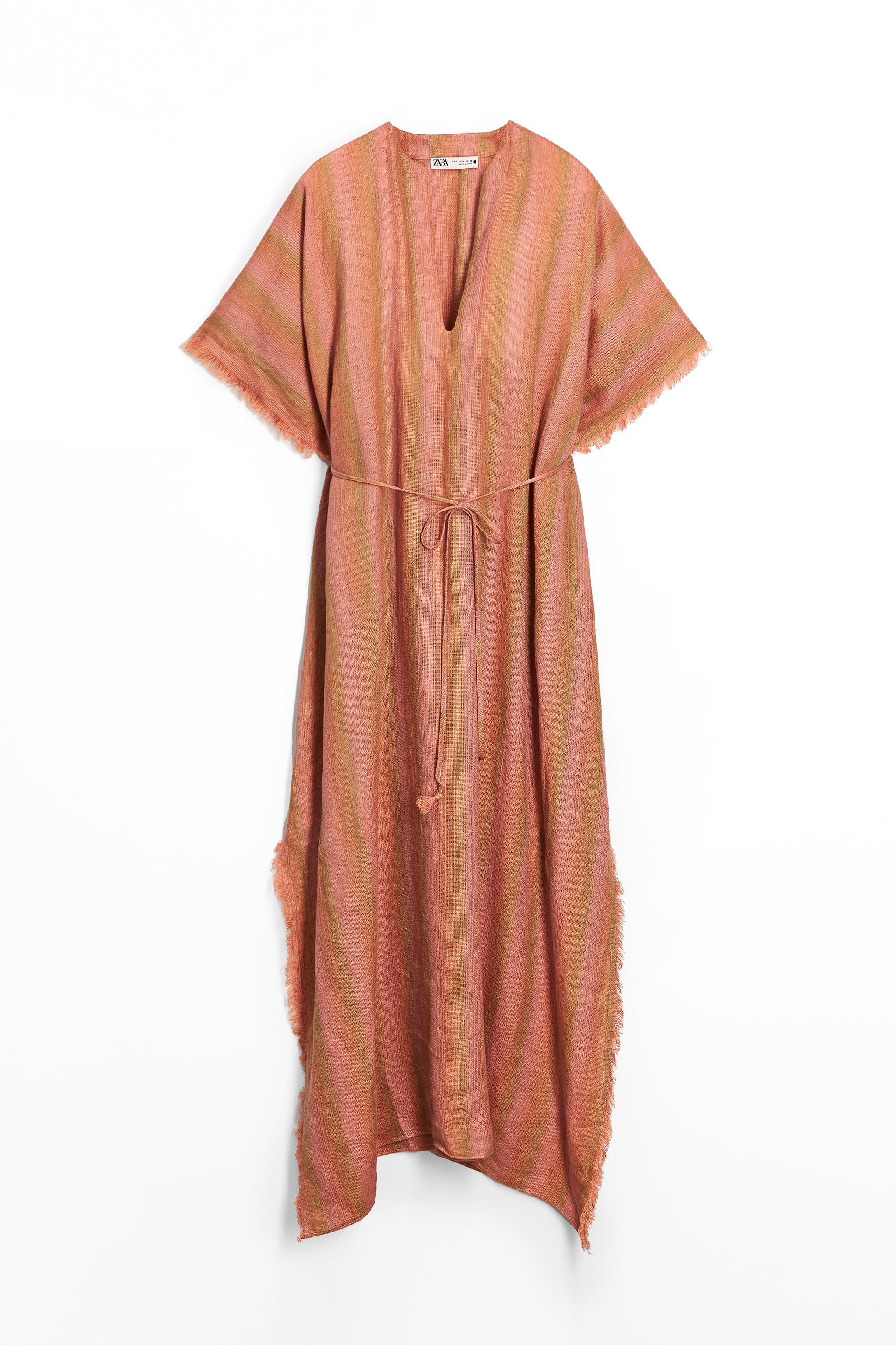 ZARA KAFTAN リネン100% ストライプ ZW COLLECTION 3406/182 100% LINEN MULTI-POSITION KAFTAN DRESS ZW COLLECTION