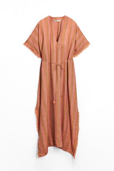 Zara 100% LINEN STRIPED KAFTAN - Multicolored