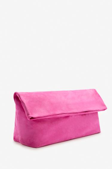 Zara LIMITED EDITION MAXI SUEDE CLUTCH - Pink