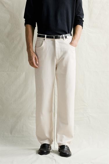 WASHED RELAXED FIT JEANS - Light beige by Zara