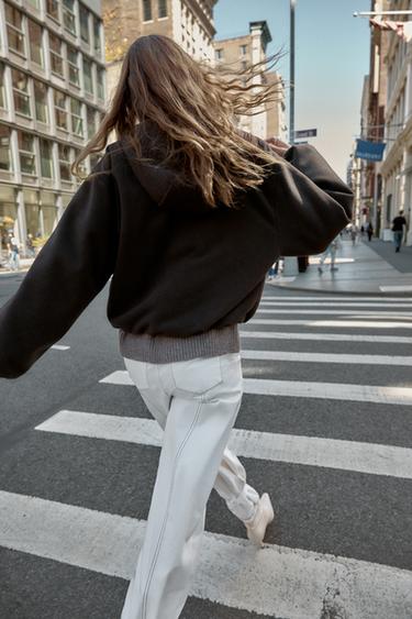 HOODED JACKET WITH ELASTIC HEM - Brown by Zara - Image 3