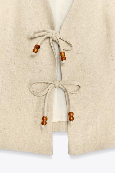 BEADED LINEN BLEND WAISTCOAT - Light beige by Zara - Image 7