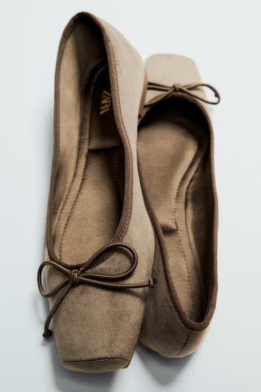 VELVET BALLERINA FLATS - Taupe Grey by Zara