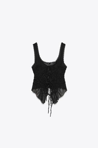 리본 셔링 탑 - Zara 블랙