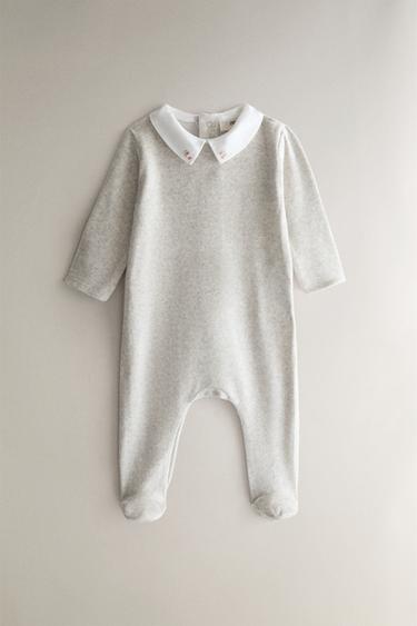 Zara BABY VELOUR ROMPER - 斑紋灰色 - 圖片 0